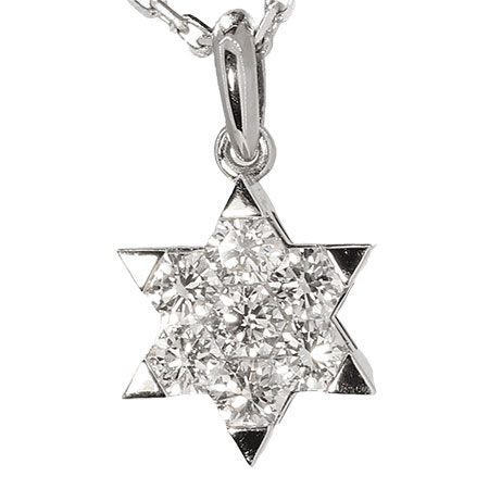 18K White Gold Star of David Pendant : 0.85 cttw Diamonds