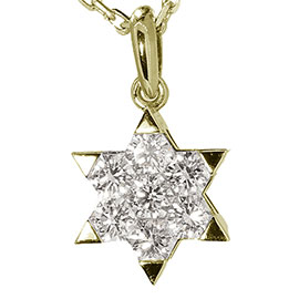 18K Yellow Gold Star of David Pendant : 0.85 cttw Diamonds