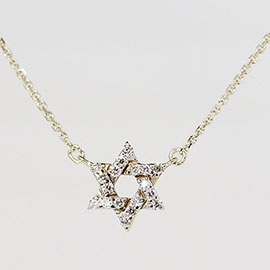 14K Yellow Gold Star of David Pendant : 0.10 cttw Diamonds