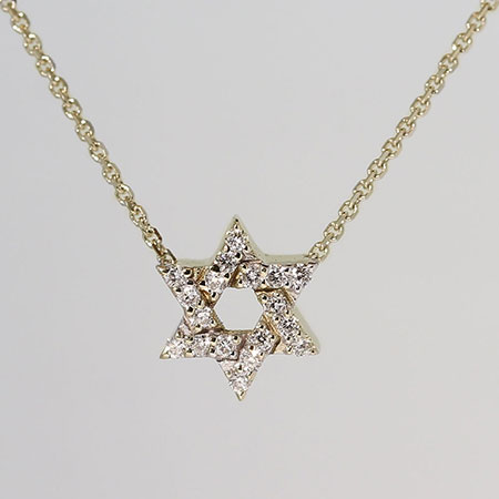 14K Yellow Gold Star of David Pendant : 0.10 cttw Diamonds