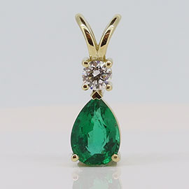 14K Yellow Gold Drop Pendant : 1.20 cttw Emerald & Diamond