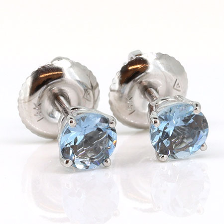 14K White Gold Stud Earrings : 0.50 cttw Aquamarines