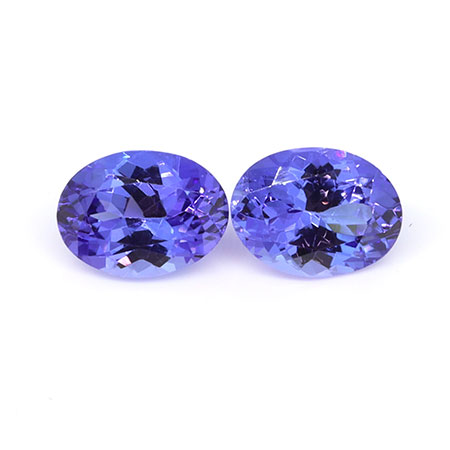 2.46 cttw Pair of Oval Natural Tanzanites : Violet Blue
