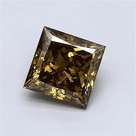 1.04 ct Princess Cut Natural Diamond : Fancy Deep Brown-Greenish Yellow / SI2
