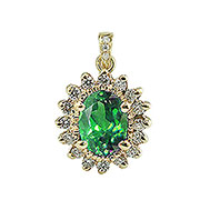 14K Yellow Gold 0.95cttw Emerald & Diamond Pendant