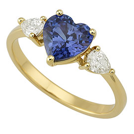 18K Yellow Gold Three Stone Ring : 1.50 cttw Sapphire & Diamonds