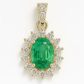 14K Yellow Gold Drop Pendant : 0.95 cttw Emerald & Diamonds