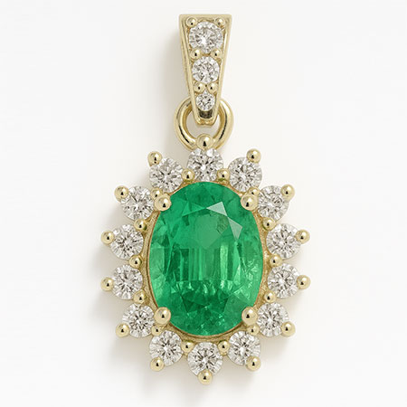 14K Yellow Gold Drop Pendant : 0.95 cttw Emerald & Diamonds