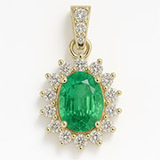 14K Yellow Gold 0.95cttw Emerald & Diamond Pendant