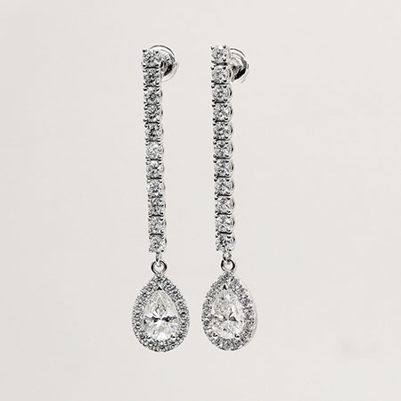 14K White Gold Drop Earrings : 2.70 cttw Diamonds