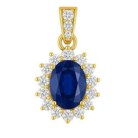 14K Yellow Gold Drop Pendant : 1.15 cttw Blue Sapphire & Diamonds