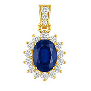 14K Yellow Gold 1.15cttw Blue Sapphire & Diamond Pendant