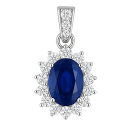 14K White Gold Drop Pendant : 1.15 cttw Blue Sapphire & Diamonds