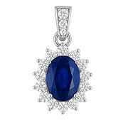 14K White Gold 1.15cttw Blue Sapphire & Diamond Pendant