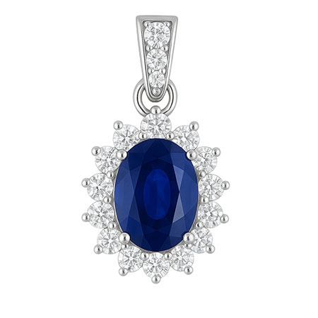 14K White Gold Drop Pendant : 1.15 cttw Blue Sapphire & Diamonds