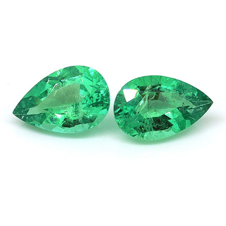 0.93 cttw Pair of Pear Shape Natural Emeralds : Rich Grass Green