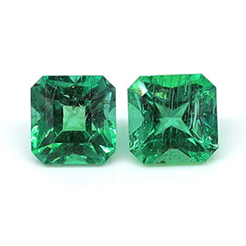 0.62 cttw Pair of Asscher Cut Natural Emeralds : Rich Green