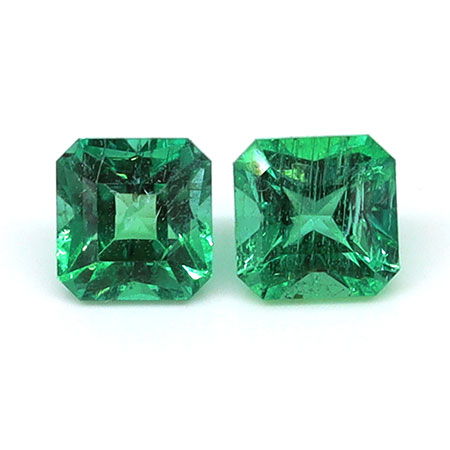 0.62 cttw Pair of Asscher Cut Natural Emeralds : Rich Green