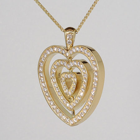18K Yellow Gold Heart Pendant : 3.00 cttw Diamonds, Rubies & Emeralds