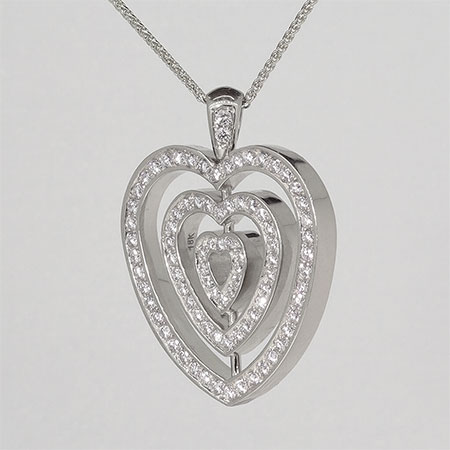18K White Gold Heart Pendant : 3.00 cttw Diamonds, Rubies & Emeralds