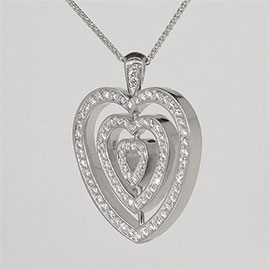 18K White Gold Heart Pendant : 3.00 cttw Diamonds, Rubies & Emeralds