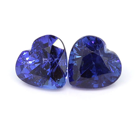 1.05 cttw Pair of Heart Shape Natural Blue Sapphires : Rich Royal Blue
