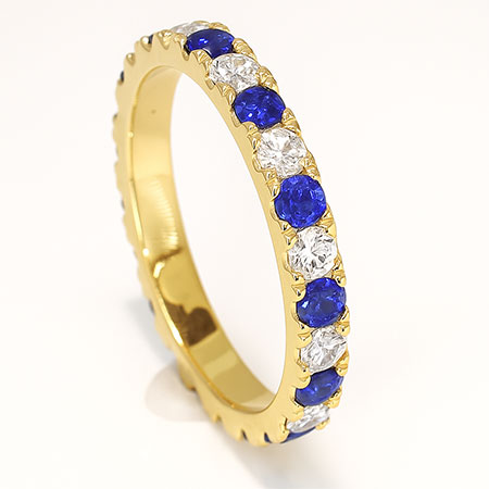 14K Yellow Gold Band : 1.50 cttw Diamonds & Sapphires