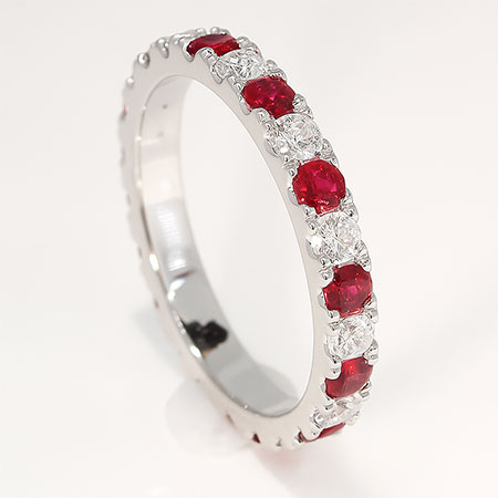 14K White Gold Band : 1.50 cttw Diamonds & Rubies