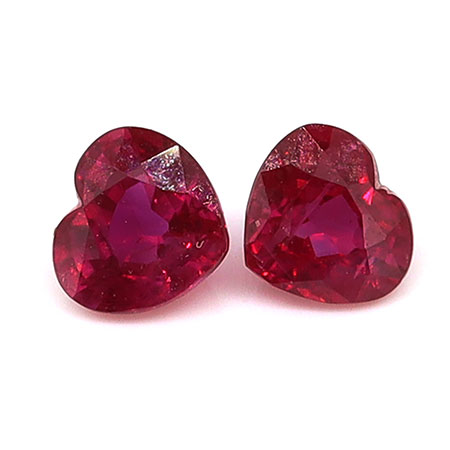 0.53 cttw Pair of Heart Shape Natural Rubies : Fiery Red