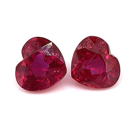 0.53 cttw Pair of Heart Shape Natural Rubies : Fiery Red