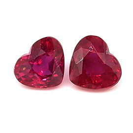 0.40 cttw Pair of Heart Shape Natural Rubies : Fiery Red