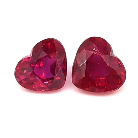 0.40 cttw Pair of Heart Shape Natural Rubies : Fiery Red