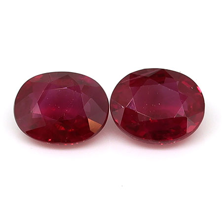 0.92 cttw Pair of Oval Natural Rubies : Rich Pigeon Blood Red