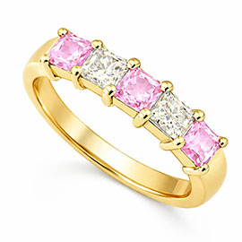 18K Yellow Gold Multi Stone Ring : 1.10 cttw Diamonds & Sapphires