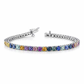 14K White Gold Tennis Bracelet : 16.00 cttw Multi Color Sapphires