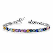 14K White Gold 16.00cttw Multi Color Sapphire Bracelet