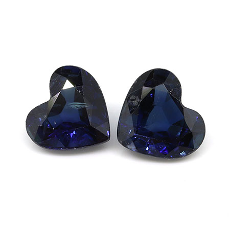 0.99 cttw Pair of Heart Shape Natural Blue Sapphires : Deep Rich Blue