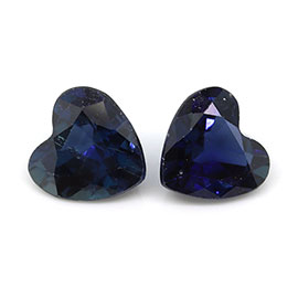 0.69 cttw Pair of Heart Shape Natural Blue Sapphires : Darkish Blue