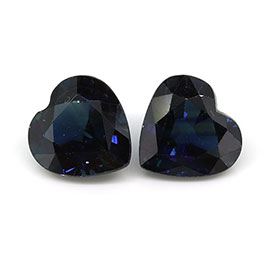 1.95 cttw Pair of Heart Shape Natural Blue Sapphires : Darkish Blue