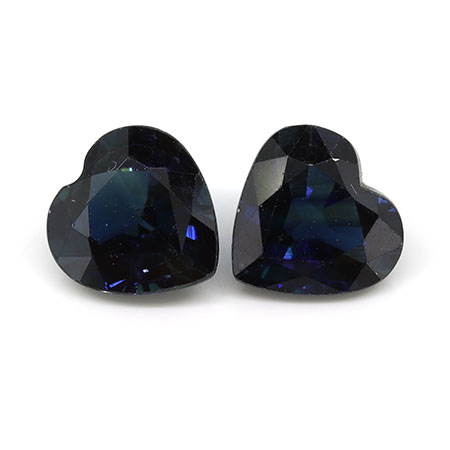 1.95 cttw Pair of Heart Shape Natural Blue Sapphires : Darkish Blue