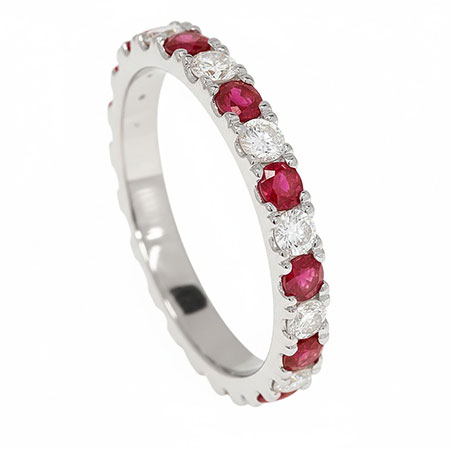 14K White Gold Band : 1.50 cttw Diamonds & Rubies
