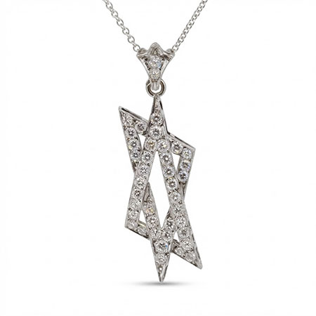 14K White Gold Star of David Pendant : 1.35 cttw Diamonds