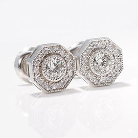 14K White Gold Stud Earrings : 0.64 cttw Diamonds