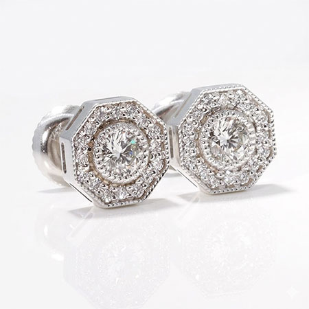 14K White Gold Stud Earrings : 0.64 cttw Diamonds