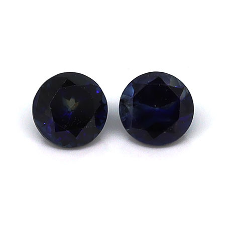 0.56 cttw Pair of Round Natural Blue Sapphires : Darkish Blue