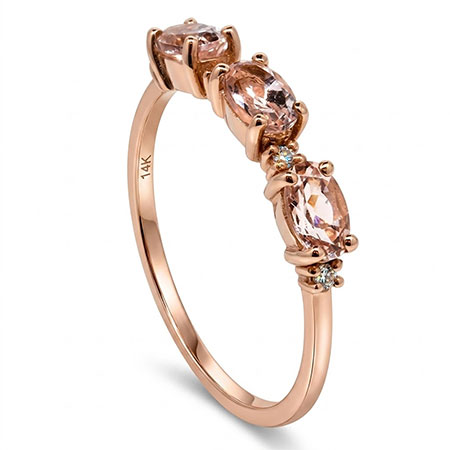 14K Rose Gold Multi Stone Ring : 1.53 cttw Morganite & Diamonds