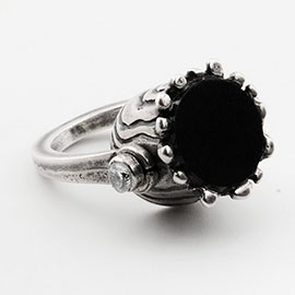 Sterling Silver Unisex Solitaire Ring Onyx & Zircon