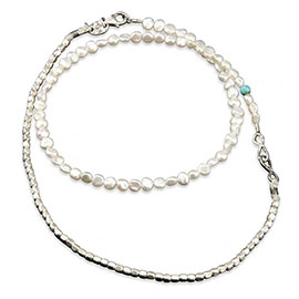 Sterling Silver  925 Unisex Necklace Pearls & Turquoises