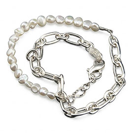 Sterling Silver Unisex Necklace : Pearls