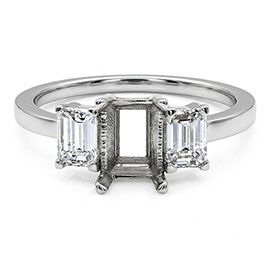18K White Gold Three Stone Setting : 0.70 cttw Diamonds